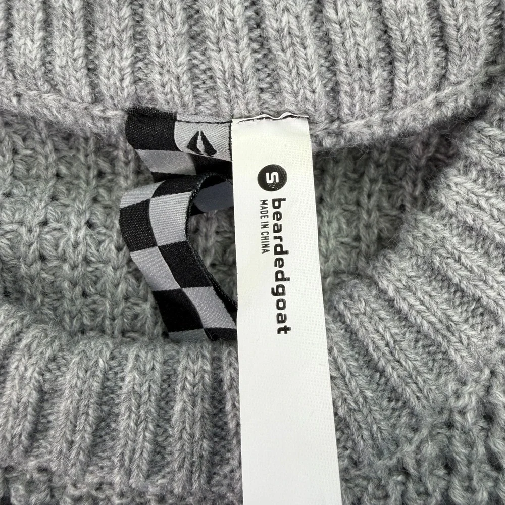 Bearded Goat Sweater Mens Small Grey Odis Boatyard Waffle Knit Merino Wool Blend